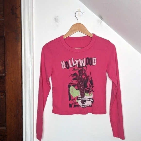 Daydreamer Tops - DAYDREAMER Hot Pink Hollywood Brats Graphic Band Y2k Long Sleeve Tee NEW Size S